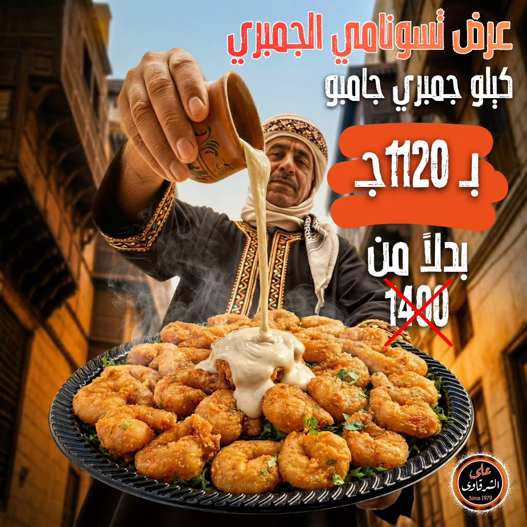 عرض تسونامي الجمبري الجامبو من مطعم على الشرقاوي